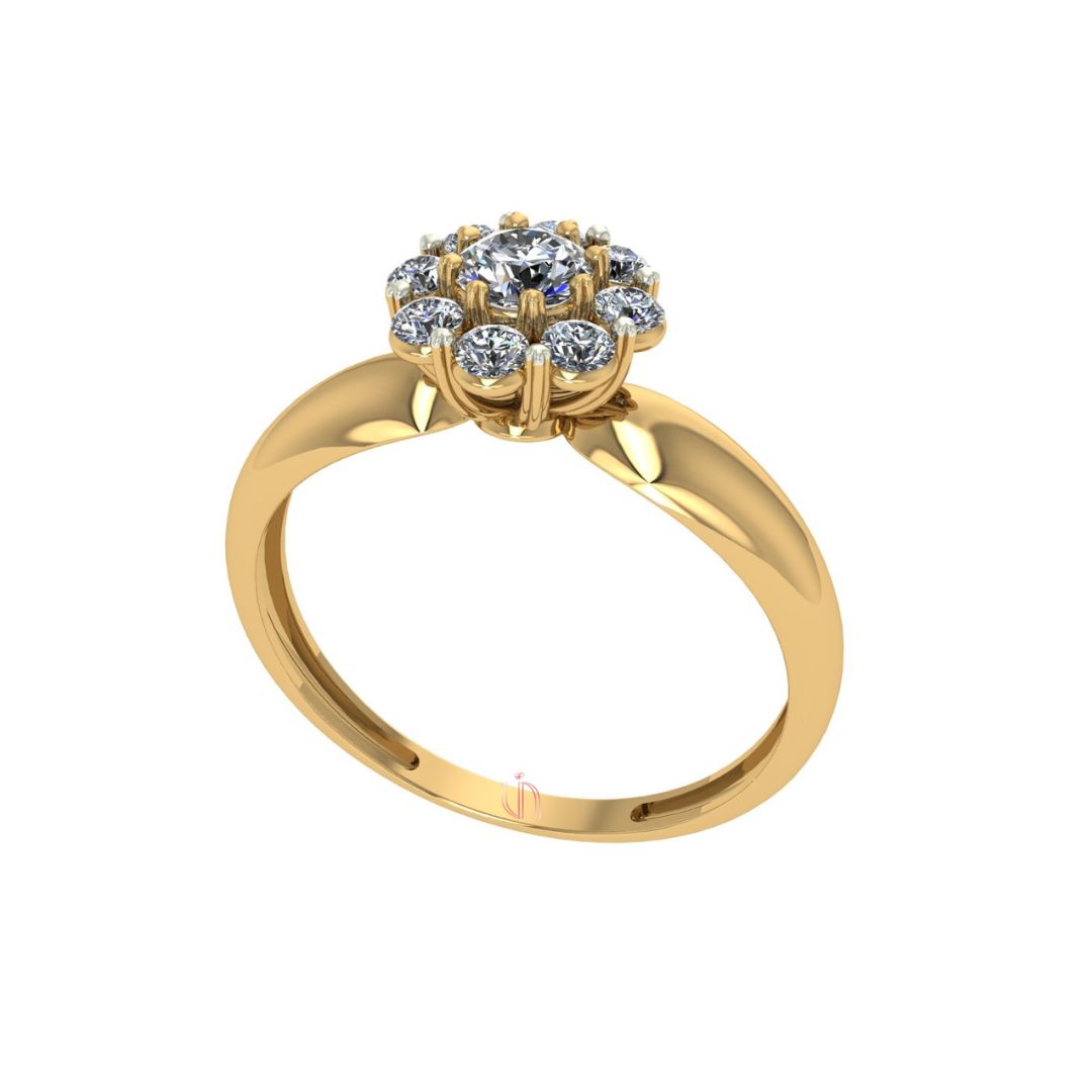 Anel Flor em Ouro 18k com Pedra Central de 20 Pontos