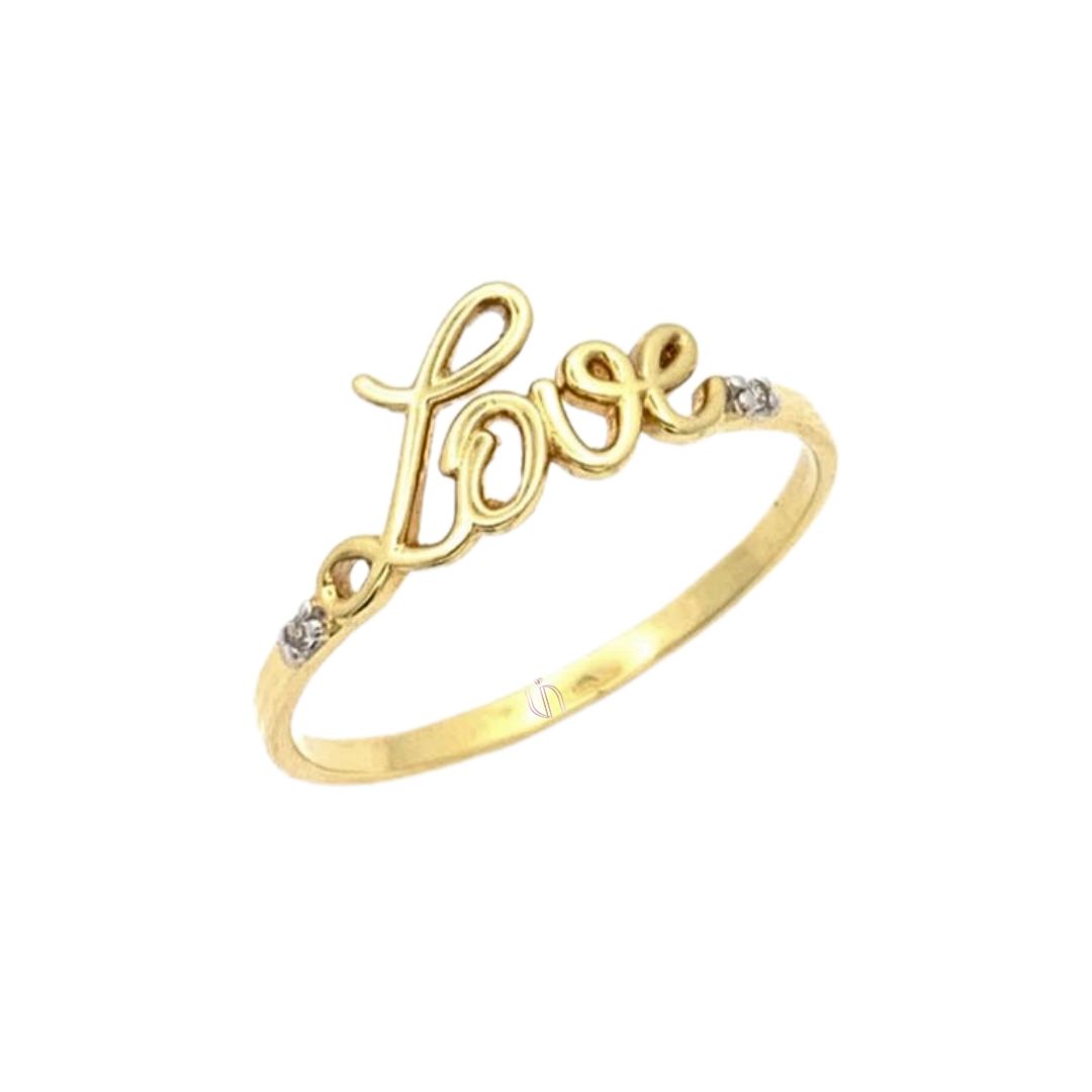 Anel Manuscrito Love em Ouro Amarelo 18k com Diamantes