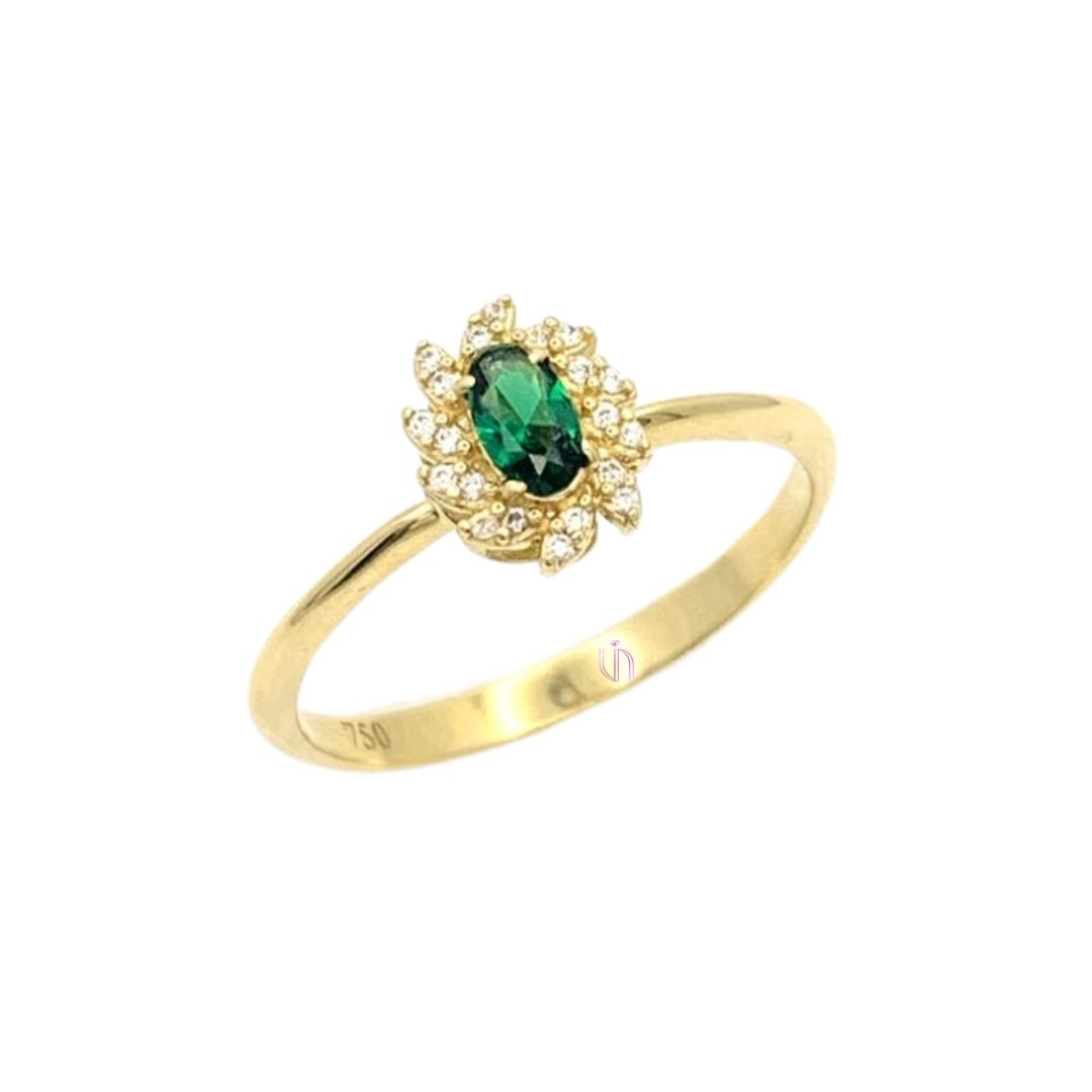 Anel Floral Oval em Ouro Amarelo 18k com Zircônias