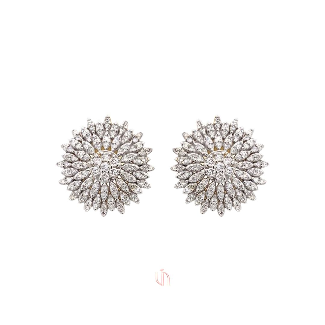 Brinco Floral Pavê em Ouro Amarelo 18k com Diamantes