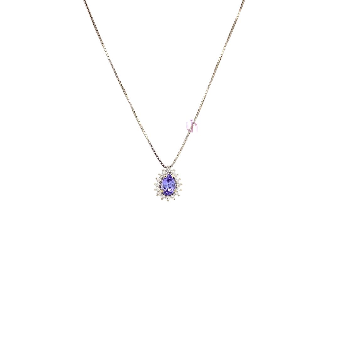 Pingente Gota de Tanzanita em Ouro Branco 18k com Diamantes