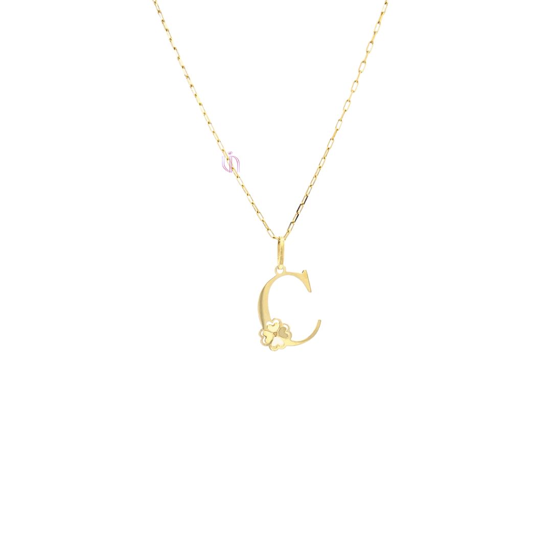 Pingente Letra C com Trevo em Ouro Amarelo 18k
