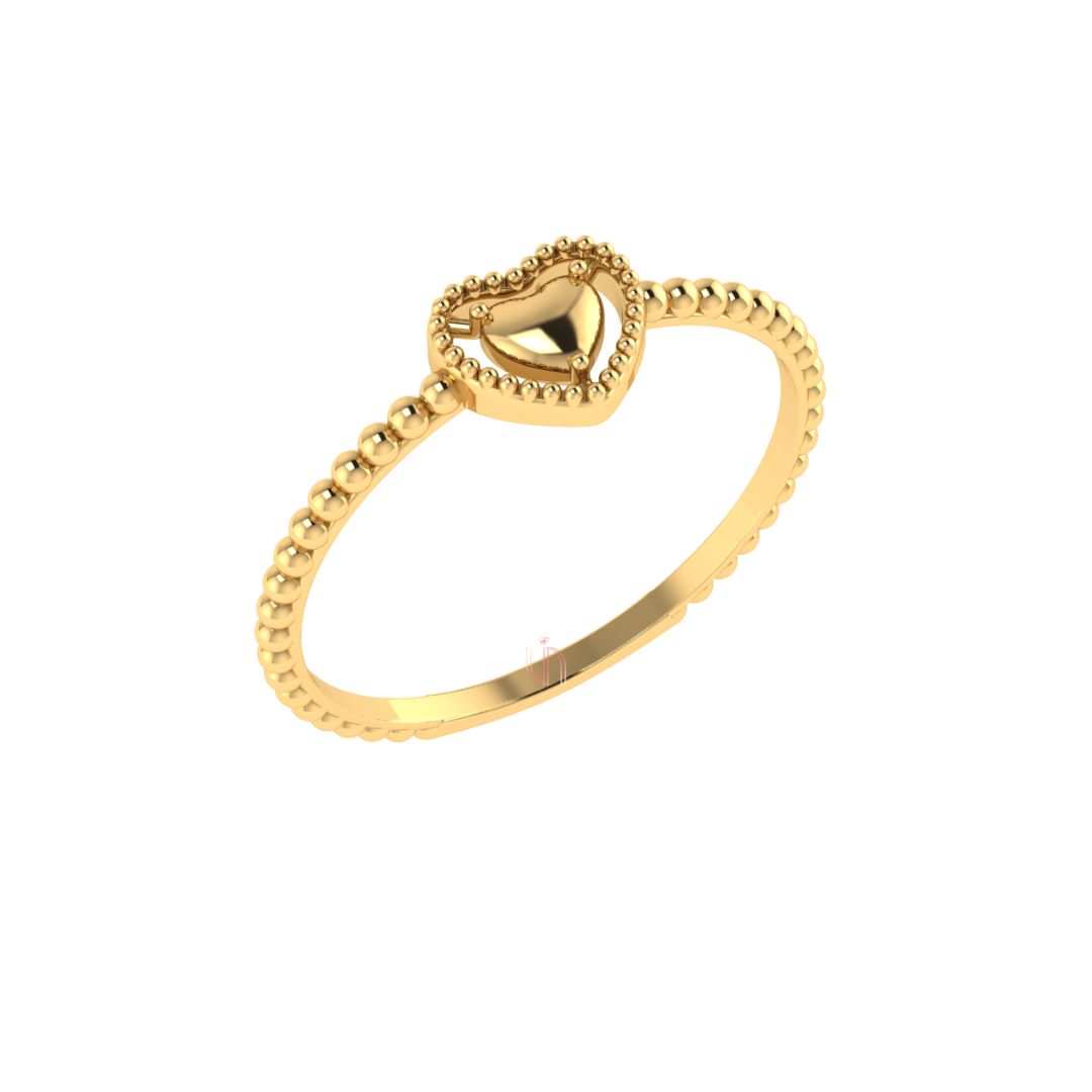 Anel Coração com Aro de Bolinha em Ouro Amarelo 18k