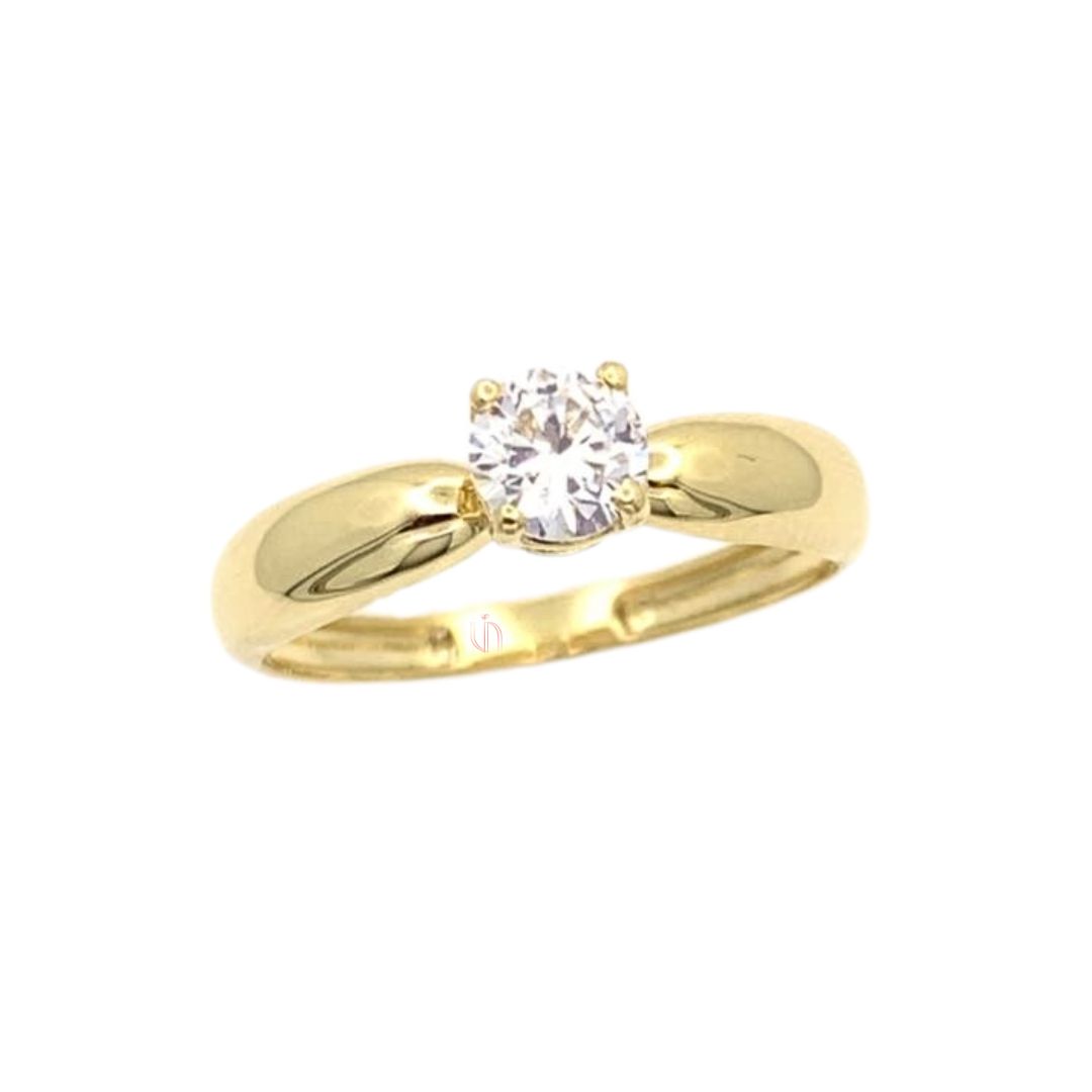 Anel Solitário em Ouro Amarelo 18k com Zircônia de 5mm