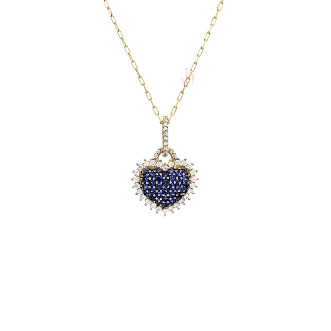 Pingente Coração com Zircônias Azuis em Ouro Amarelo 18k