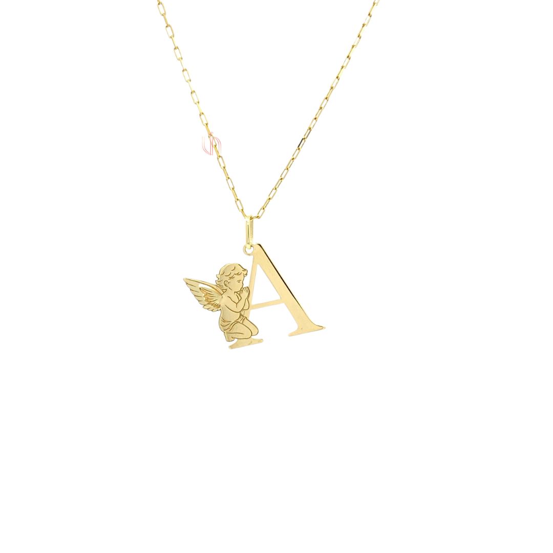 Pingente Letra A com Anjo em Ouro Amarelo 18k