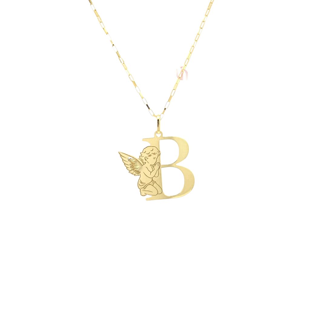Pingente Letra B com Anjo em Ouro Amarelo 18k