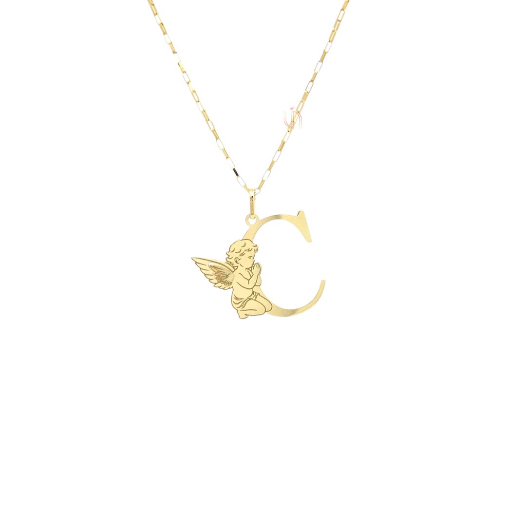 Pingente Letra C com Anjo em Ouro Amarelo 18k