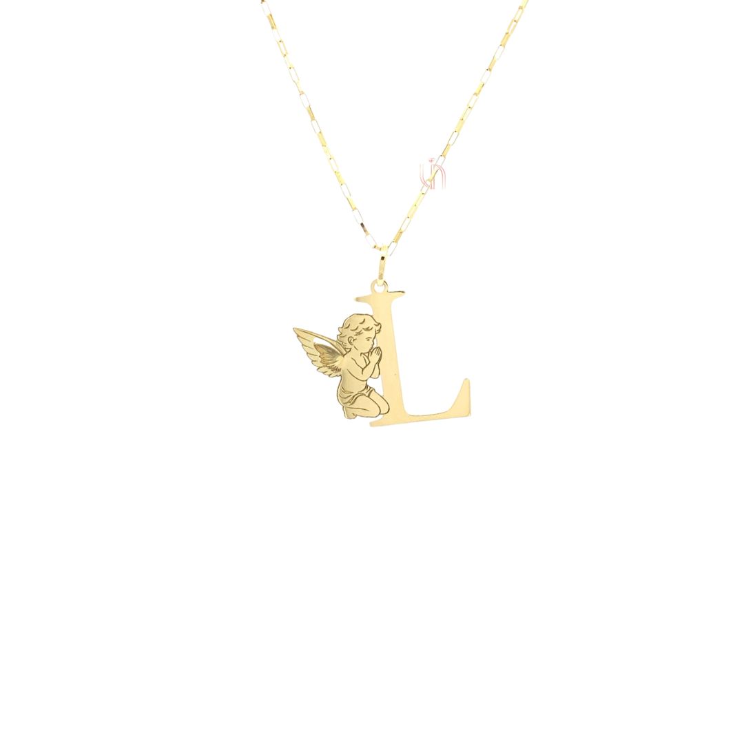 Pingente Letra L com Anjo em Ouro Amarelo 18k