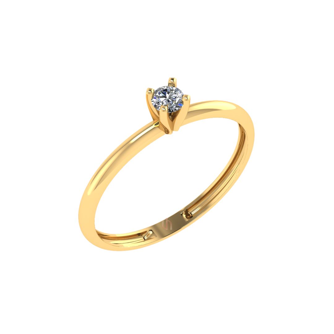 Anel Solitário 4 Garras em Ouro Amarelo 18k com Diamante de 3mm